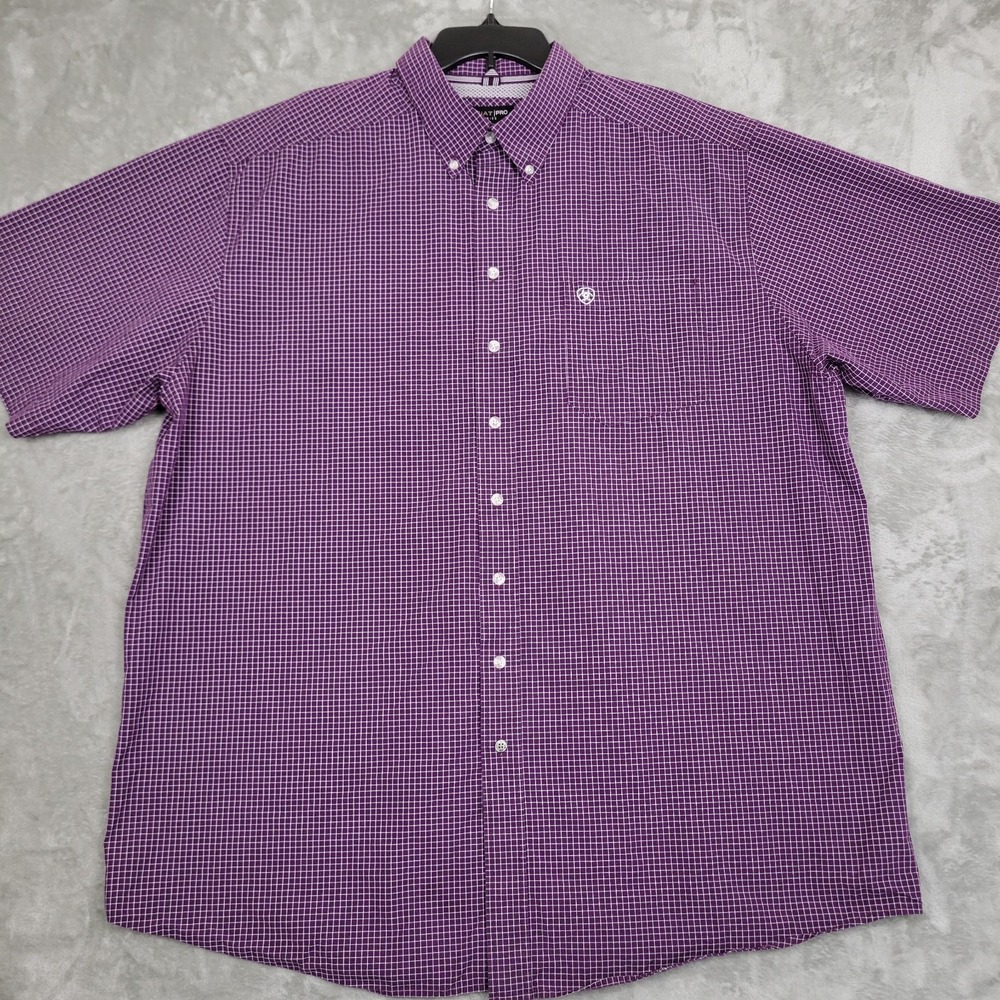 Ariat Pro Series Men's 2XLT Short Sleeve Purple Check Western Button Down Shirt